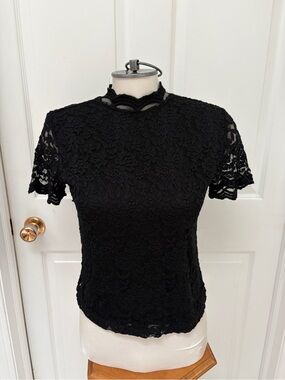 Ardene Black Floral Lace Short Sleeve Top